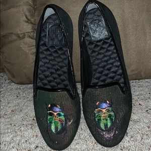 Tory Burch Green Cailyn Holographic Beetle Loafer